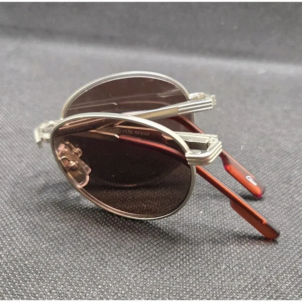 Foster Grant RFS107 +1.50 Vtg SunReaders Round Tinted Sunglasses Silver Frame